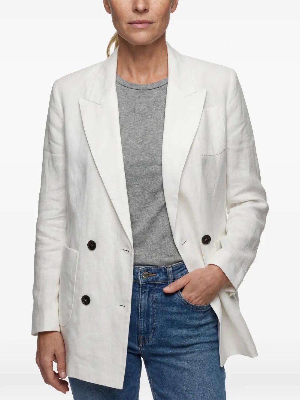Zara Vintage Linen Cotton Double-Breasted Blazer Buttons M ivory frock tailored